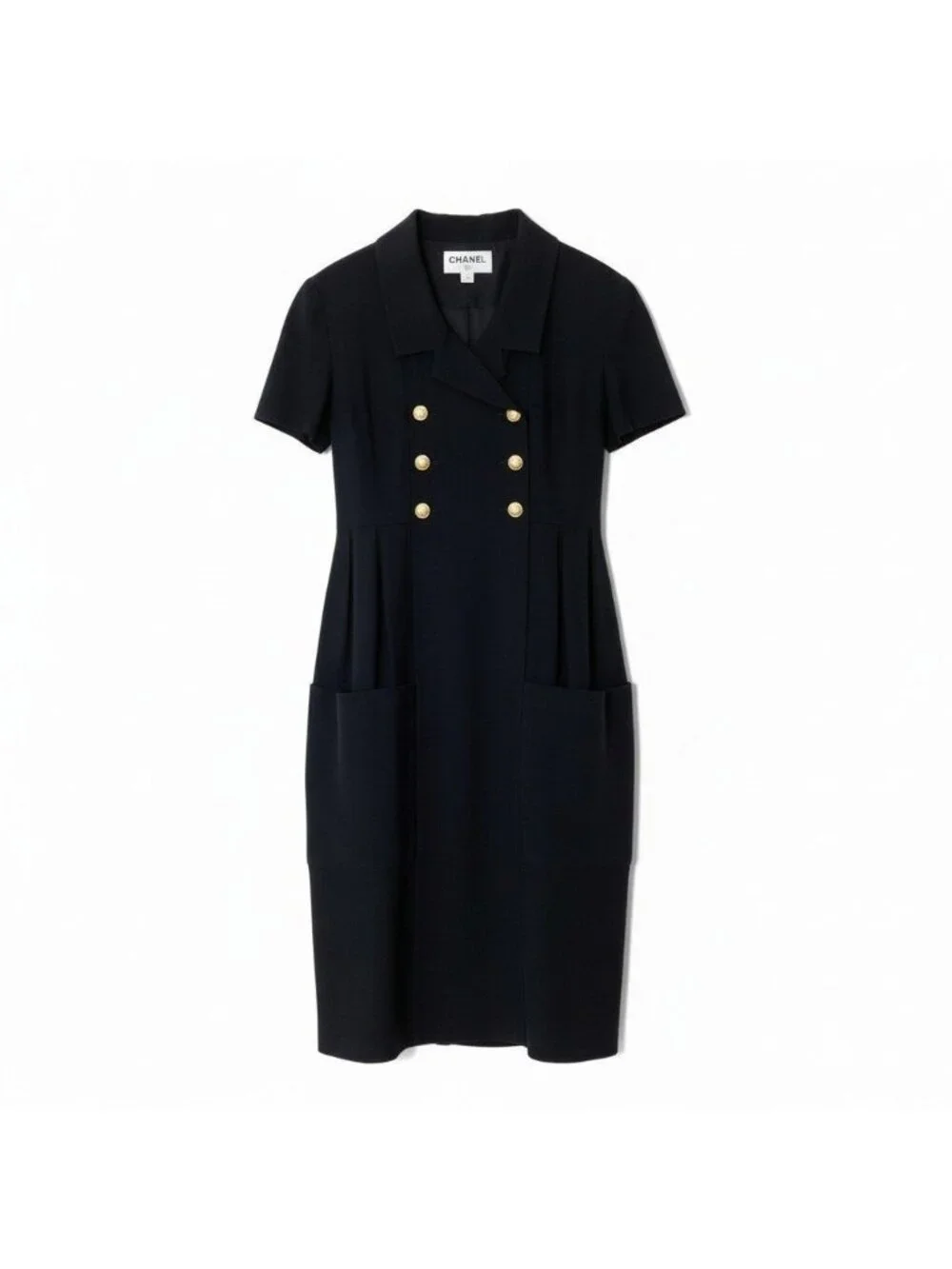 Chanel Vintage Gold Button CC Logo Short Sleeve Dress